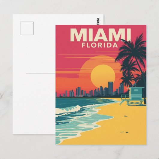 Miami Florida Beach Sunset Briefkaart (Voorkant / Achterkant)