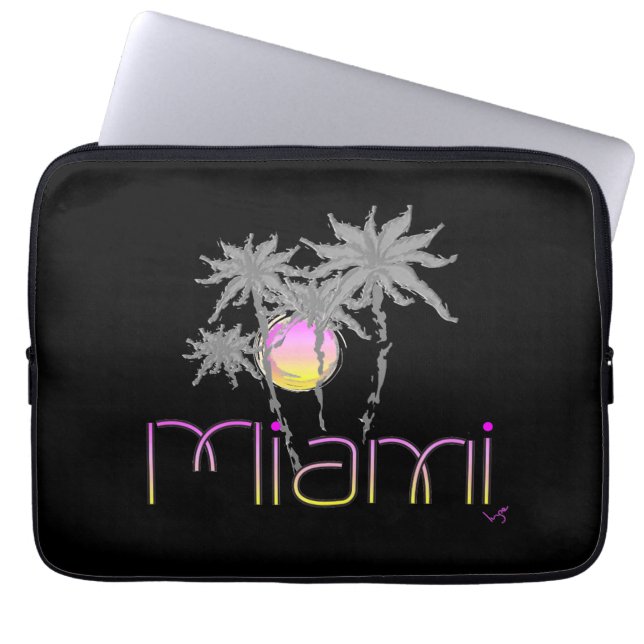 Miami, Florida Black Cool Graphic Laptop Sleeve (Voorkant)