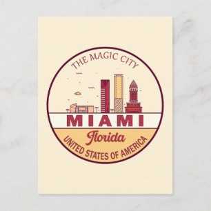 Miami Florida City Skyline Emblem Briefkaart