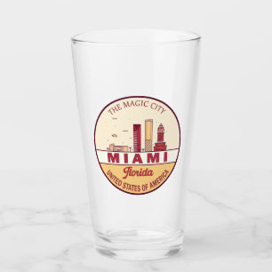 Miami Florida City Skyline Emblem Glas
