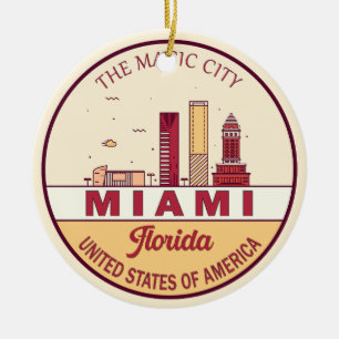Miami Florida City Skyline Emblem Keramisch Ornament