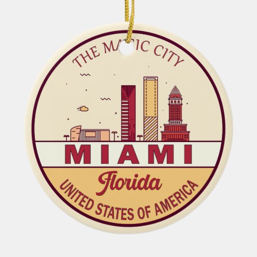 Miami Florida City Skyline Emblem Keramisch Ornament (Voorkant)