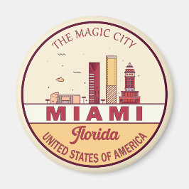 Miami Florida City Skyline Emblem Magneet