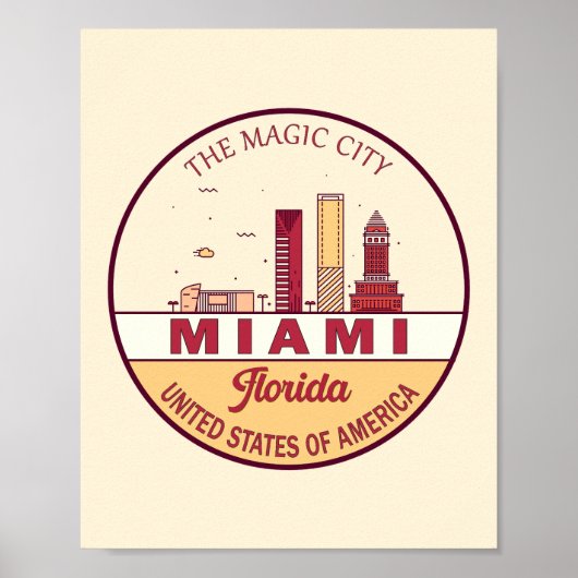 Miami Florida City Skyline Emblem Poster (Voorkant)