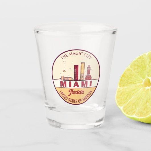 Miami Florida City Skyline Emblem Shot Glas (Voorkant)