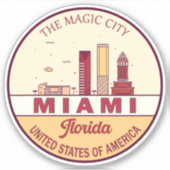 Miami Florida City Skyline Emblem Sticker (Voorkant)