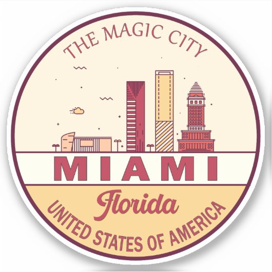 Miami Florida City Skyline Emblem Sticker (Voorkant)