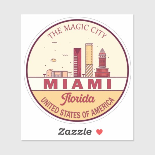 Miami Florida City Skyline Emblem Sticker (Vel)