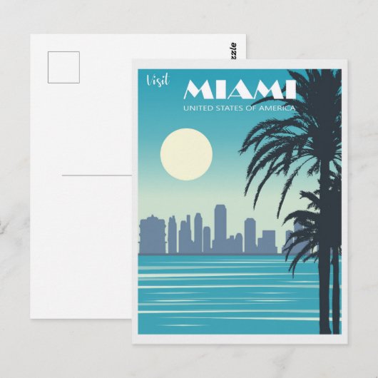 Miami Florida City Skyline Travel Briefkaart (Voorkant / Achterkant)