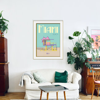 Miami Florida Classic Badmeester Tower Art Deco Poster