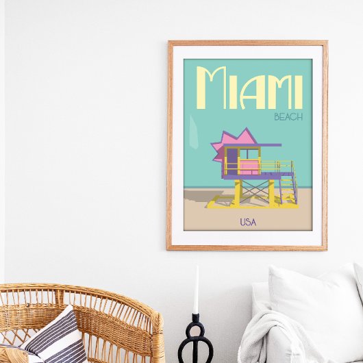 Miami Florida Classic Badmeester Tower Art Deco Poster