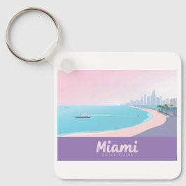 Miami Florida Coastline Cityscape Pastelreizen Sleutelhanger