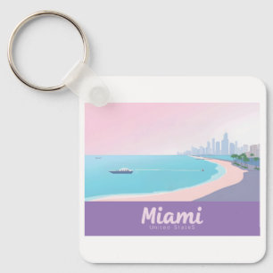 Miami Florida Coastline Cityscape Pastelreizen Sleutelhanger