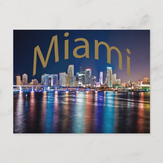 Miami, Florida, de Magische Stad 's nachts. Briefkaart (Voorkant)