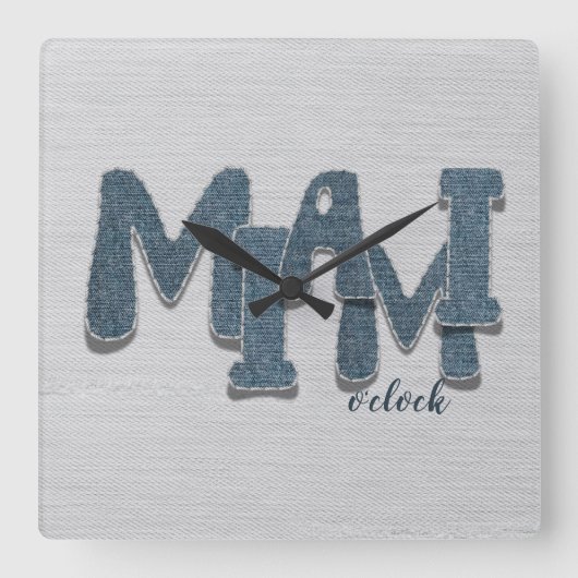 Miami Florida Denim Letter Wall Clock Vierkante Klok (Voorkant)
