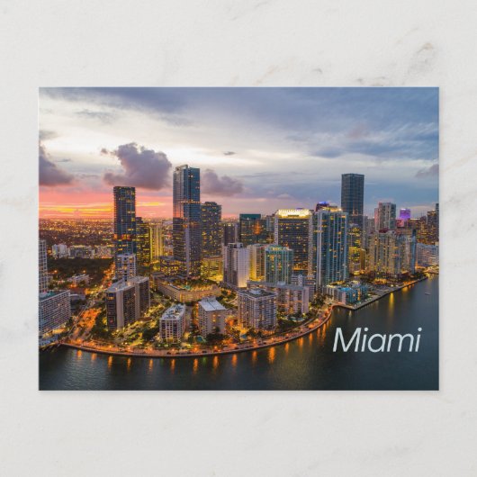Miami, Florida Downtown Nachtzicht Briefkaart (Voorkant)
