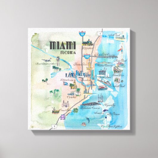 Miami Florida Fine Art Print Retro  kaart (Voorkant)