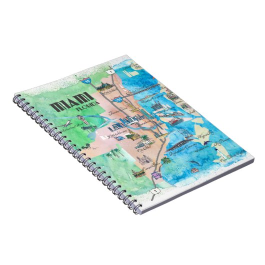 Miami Florida Fine Art Print Retro  Map Notitieboek (Rechterzijde)