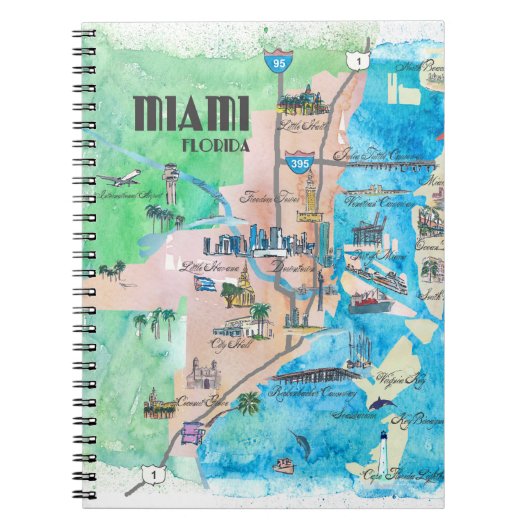 Miami Florida Fine Art Print Retro  Map Notitieboek (Voorkant)