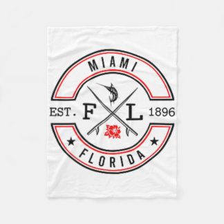 Miami Florida Fl Retro Surfer Beach Front And Ck Fleece Deken