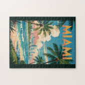 Miami Florida Illustratie Reis Kunst Vintage Legpuzzel (Horizontaal)