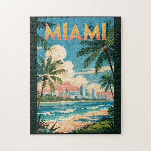 Miami Florida Illustratie Reis Kunst Vintage Legpuzzel