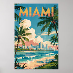 Miami Florida Illustratie Reis Kunst Vintage Poster