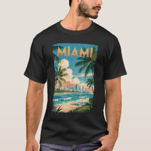 Miami Florida Illustratie Reis Kunst Vintage T-shirt