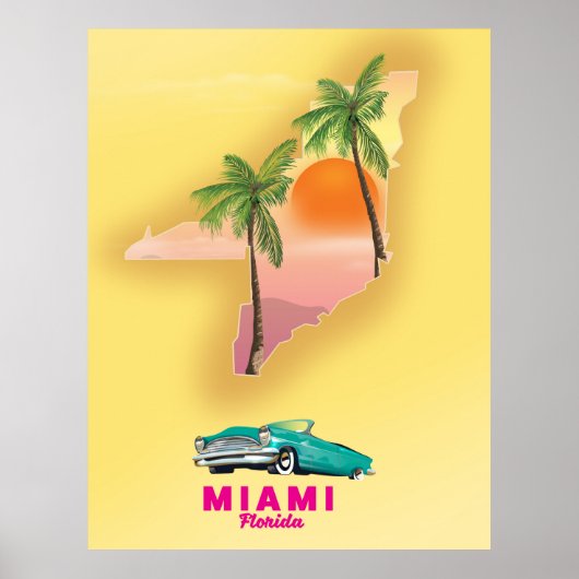 Miami Florida illustreerde het poster van de kaart (Voorkant)