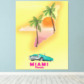 Miami Florida illustreerde het poster van de kaart Canvas Afdruk (Insitu (Houten vloer))