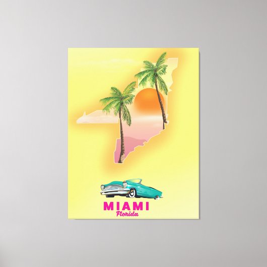 Miami Florida illustreerde het poster van de kaart Canvas Afdruk (Voorkant)