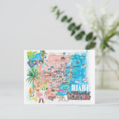Miami Florida illustreerde reiskaart met wegen Briefkaart (Staand voorkant)