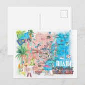 Miami Florida illustreerde reiskaart met wegen Briefkaart (Voorkant / Achterkant)