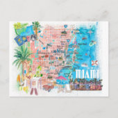 Miami Florida illustreerde reiskaart met wegen Briefkaart (Voorkant)