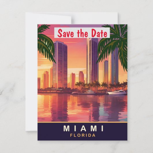 Miami Florida Kust Skyline Bruiloft Save The Date (Voorkant)