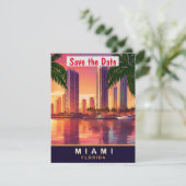 Miami Florida Kust Skyline Bruiloft Save The Date (Staand voorkant)