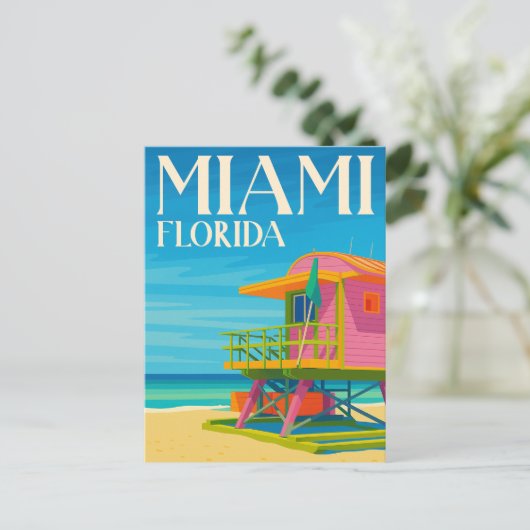 Miami Florida Lifeguard Stand Beach Briefkaart (Staand voorkant)