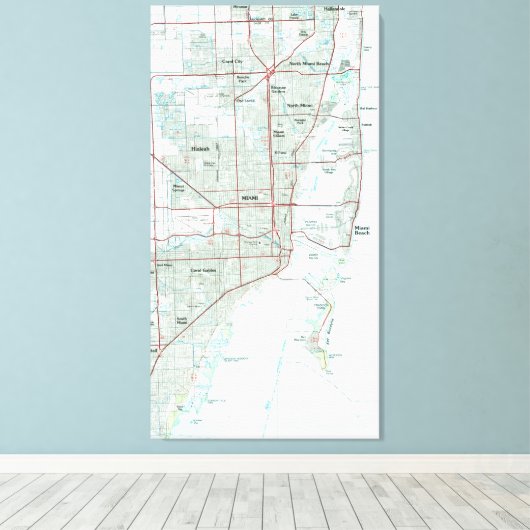 Miami Florida Map (1981) Canvas Afdruk (Insitu (Houten vloer))