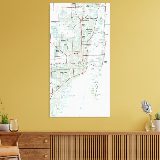 Miami Florida Map (1981) Canvas Afdruk (Insitu (Woonkamer))