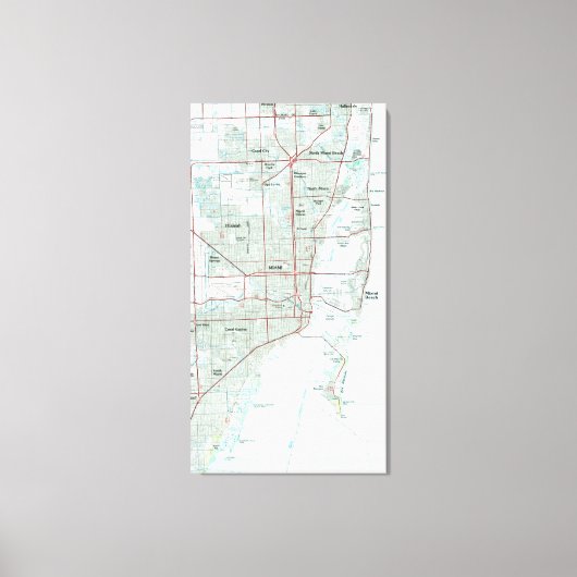 Miami Florida Map (1981) Canvas Afdruk (Voorkant)