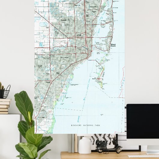 Miami Florida Map (1981) Poster (Thuiskantoor)