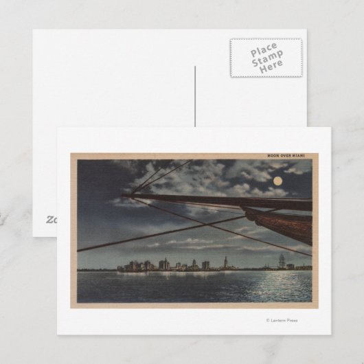 Miami, Florida - Moonlit Uitzicht over water Briefkaart (Voorkant / Achterkant)