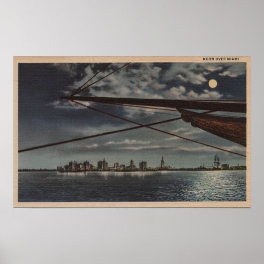 Miami, Florida - Moonlit Uitzicht over water Poster (Voorkant)