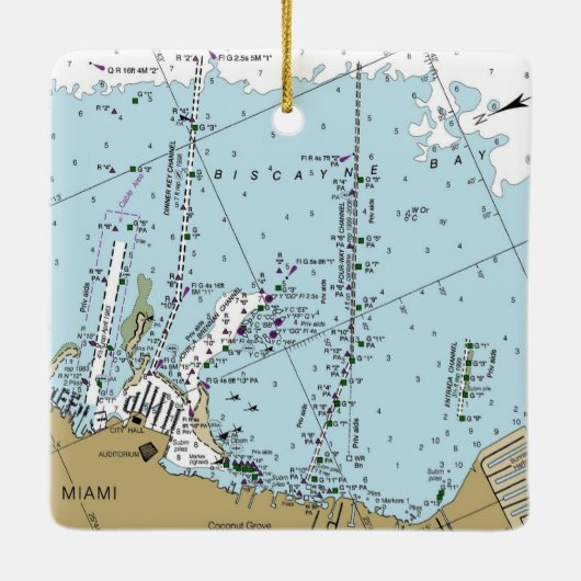Miami Florida Nautical Chart Keramisch Ornament (Achterkant)
