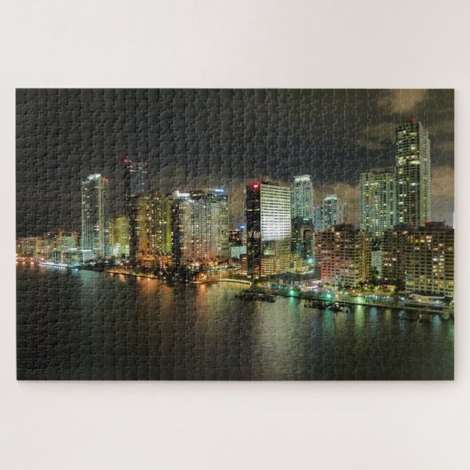 Miami Florida Night Time Skyline Jigzaag Puzzle Legpuzzel (Horizontaal)