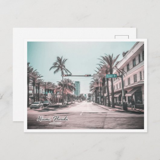 MIAMI FLORIDA OCEAN DR BRIEFKAART (Voorkant / Achterkant)