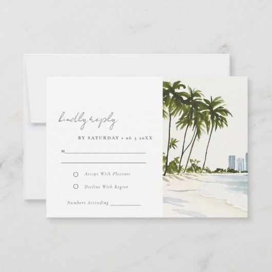 Miami Florida Palm Landscape Waterverf Wedding RSVP Kaartje (Voorkant)