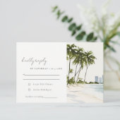 Miami Florida Palm Landscape Waterverf Wedding RSVP Kaartje (Staand voorkant)