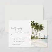 Miami Florida Palm Landscape Waterverf Wedding RSVP Kaartje (Voorkant / Achterkant)