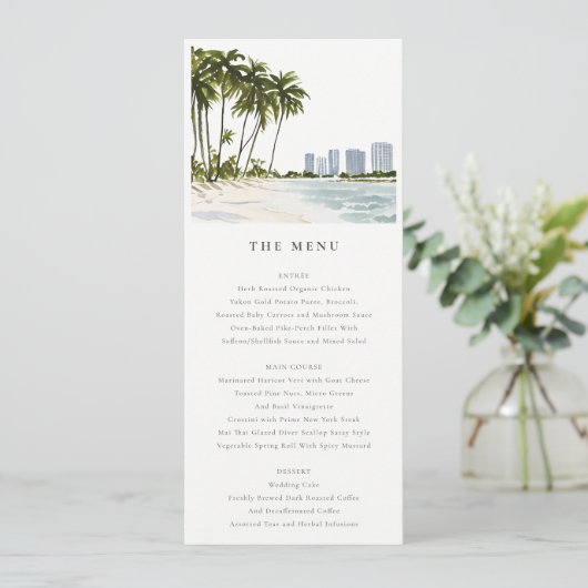 Miami Florida Palm Landscape Wedding Menu Kaart (Staand voorkant)